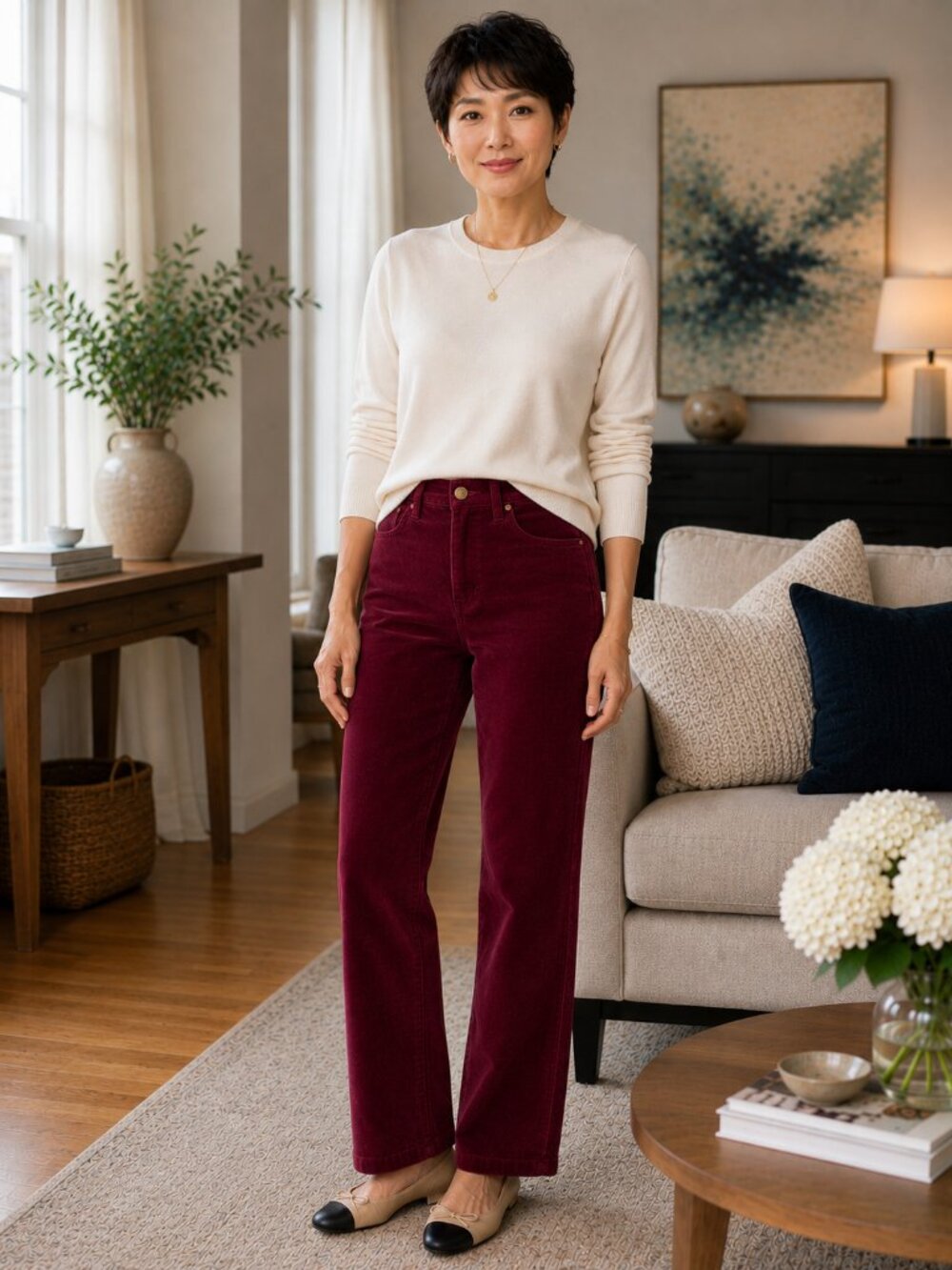 Talbots 10P Burgundy Corduroy Straight Leg Pants Petite EUC